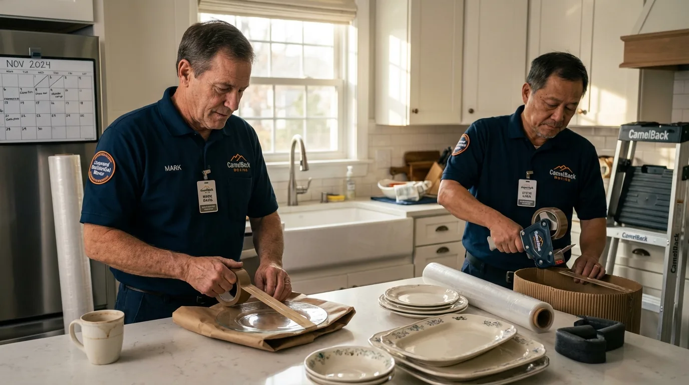 Professional crew packing kitchen dishware in Leavittsburg, OH